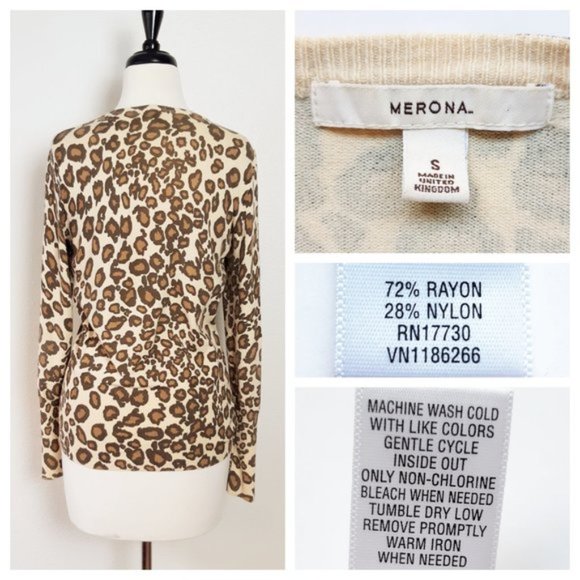 Merona Cardigan Sweater Leopard Print Tan Brown Long Sleeve Button Up Cardigan - Picture 5 of 8